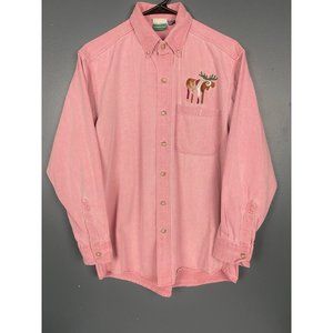 Vtg Coldwater Creek Moose Embroidered Pink Button Down Shirt Sz?